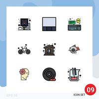 Modern Set of 9 Filledline Flat Colors and symbols such as auction hammer spring computer cycle bicycle Editable Vector Design Elements