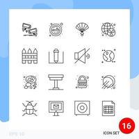 Pictogram Set of 16 Simple Outlines of world radioactive smoke nuclear china Editable Vector Design Elements