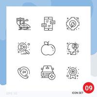 User Interface Pack of 9 Basic Outlines of food search engine mobile social network Editable Vector Design Elements