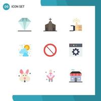 Pictogram Set of 9 Simple Flat Colors of no weather like sunny target Editable Vector Design Elements