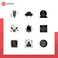 Set of 9 Commercial Solid Glyphs pack for circle maze user surveillance notification star Editable Vector Design Elements