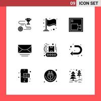 Pack of 9 creative Solid Glyphs of factory global cam message mail Editable Vector Design Elements