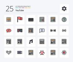 Youtube 25 Line Filled icon pack including picture. basic. board. document. document vector