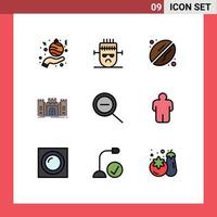 Group of 9 Filledline Flat Colors Signs and Symbols for zoom landmark bean fortress defense Editable Vector Design Elements