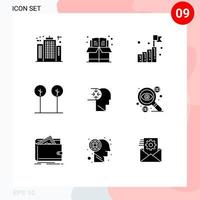 Pack of 9 Modern Solid Glyphs Signs and Symbols for Web Print Media such as mind nature box leaves success goal Editable Vector Design Elements
