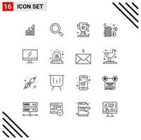 16 Universal Outline Signs Symbols of monitor coins magnifier cash cup Editable Vector Design Elements