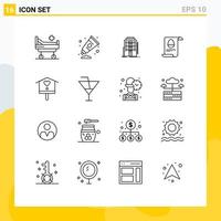 Mobile Interface Outline Set of 16 Pictograms of bird house egg city aester file Editable Vector Design Elements