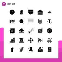 Mobile Interface Solid Glyph Set of 25 Pictograms of multitool army protect food and drink drink bar Editable Vector Design Elements