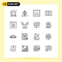 Outline Pack of 16 Universal Symbols of care internet research find court Editable Vector Design Elements