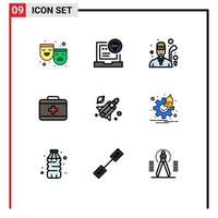 Mobile Interface Filledline Flat Color Set of 9 Pictograms of missile care develop healthcare game Editable Vector Design Elements