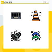 4 Universal Filledline Flat Colors Set for Web and Mobile Applications keyboard horn key vlc arrow Editable Vector Design Elements