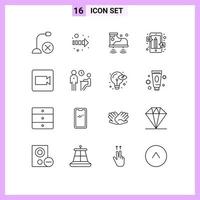 Pack of 16 Modern Outlines Signs and Symbols for Web Print Media such as camera qa shoes online answers Editable Vector Design Elements