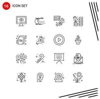 grupo de símbolos de iconos universales de 16 contornos modernos de juego de monedas de dólar elementos de diseño vectorial editables de altavoz americano vector