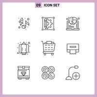 Outline Pack of 9 Universal Symbols of checkout lantern brain decoration china Editable Vector Design Elements