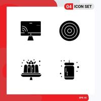 Modern Set of 4 Solid Glyphs Pictograph of screen dessert wifi line sweets Editable Vector Design Elements