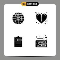 4 Solid Glyph concept for Websites Mobile and Apps future of money clipboard cryptocurrency valentines medicine Editable Vector Design Elements