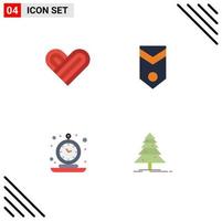 grupo de 4 iconos planos signos y símbolos para el rango de la placa del reloj del corazón elementos de diseño vectorial editables retro vector