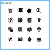 Modern Set of 16 Solid Glyphs Pictograph of dollar business bomb bulb options Editable Vector Design Elements