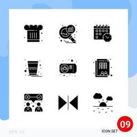 Modern Set of 9 Solid Glyphs Pictograph of mardi gras thandai search stats india drink Editable Vector Design Elements
