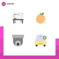 4 Universal Flat Icons Set for Web and Mobile Applications chemistry orange lab diet cctv Editable Vector Design Elements