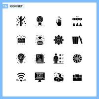 grupo de símbolos de icono universal de 16 glifos sólidos modernos de empleado de flecha de mano de identificación negra que comparte elementos de diseño vectorial editables vector