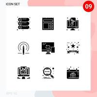 9 Thematic Vector Solid Glyphs and Editable Symbols of mobile tools computer education learining Editable Vector Design Elements