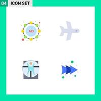 Mobile Interface Flat Icon Set of 4 Pictograms of ad medical plane vehicle arrow Editable Vector Design Elements