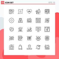 paquete de iconos de vector de stock de 25 signos de línea y símbolos para el mensaje de correo electrónico caja de amor elementos de diseño de vector editables