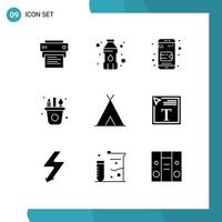 Pack of 9 Modern Solid Glyphs Signs and Symbols for Web Print Media such as travel nature online wallet holidays paint Editable Vector Design Elements