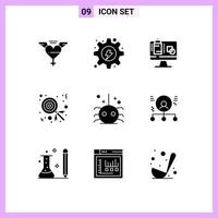 Pack of 9 Modern Solid Glyphs Signs and Symbols for Web Print Media such as insect bug computer lollipop candy Editable Vector Design Elements