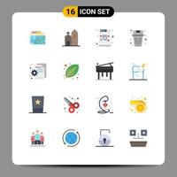 Flat Color Pack of 16 Universal Symbols of garbage been historic basket file Editable Pack of Creative Vector Design Elements