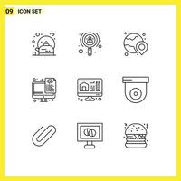 9 Thematic Vector Outlines and Editable Symbols of printing files world programming coding Editable Vector Design Elements