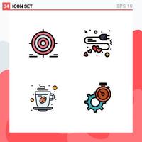 4 Universal Filledline Flat Color Signs Symbols of target cup goal love tea Editable Vector Design Elements