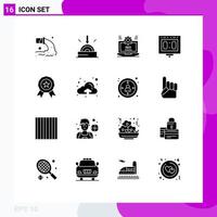 Mobile Interface Solid Glyph Set of 16 Pictograms of sports scoreboard technology competition setting Editable Vector Design Elements