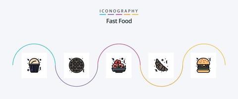 paquete de iconos de 5 planos llenos de línea de comida rápida que incluye. alimento. comida. comida rápida. alimento vector