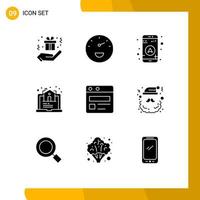 Modern Set of 9 Solid Glyphs Pictograph of claus web page navigation web online Editable Vector Design Elements