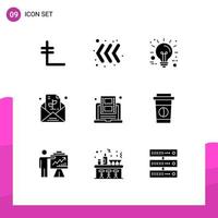 Group of 9 Modern Solid Glyphs Set for online education idea plant note Editable Vector Design Elements