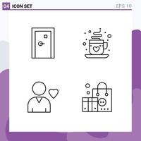 4 Universal Filledline Flat Colors Set for Web and Mobile Applications aperture favorite exit cup heart Editable Vector Design Elements