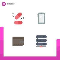 Set of 4 Vector Flat Icons on Grid for medicine cash science mobile wallet Editable Vector Design Elements