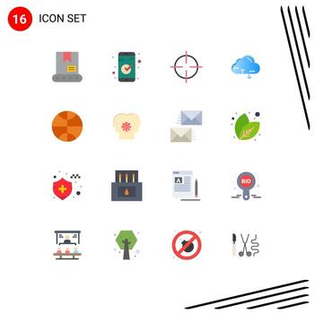 Pictogram Set of 16 Simple Flat Colors of brain basketball sign data computing Editable Pack of Creative Vector Design Elements