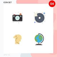 Pack of 4 Modern Flat Icons Signs and Symbols for Web Print Media such as camera human database server sad Editable Vector Design Elements