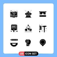 9 User Interface Solid Glyph Pack of modern Signs and Symbols of tag compete providence bid eye Editable Vector Design Elements