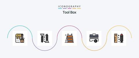 paquete de iconos de 5 planos llenos de línea de herramientas que incluye medición. herramientas. barrera. caja de herramientas. construcción vector