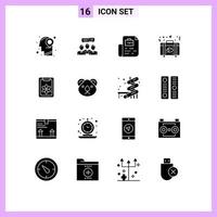 Pack of 16 Modern Solid Glyphs Signs and Symbols for Web Print Media such as wedding heart meeting briefcase file Editable Vector Design Elements