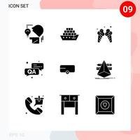 9 concepto de glifo sólido para sitios web móviles y diseño de aplicaciones remolque granjero de hielo qa elementos de diseño vectorial editables vector