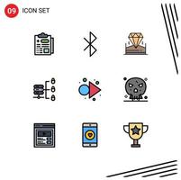 Set of 9 Modern UI Icons Symbols Signs for death right jewel forward security Editable Vector Design Elements