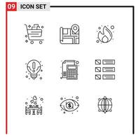 Pack of 9 Modern Outlines Signs and Symbols for Web Print Media such as accounting information business idea seo Editable Vector Design Elements