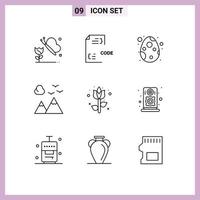 Pictogram Set of 9 Simple Outlines of easter travel decoration scenery mountains Editable Vector Design Elements