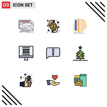 Set of 9 Modern UI Icons Symbols Signs for chat photo frame research digital photo frame size Editable Vector Design Elements