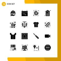 User Interface Pack of 16 Basic Solid Glyphs of product cart halloween box clipboard Editable Vector Design Elements